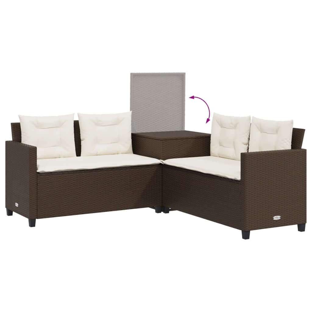 Canapé de jardin avec table et coussins en forme de L marron - XIOS