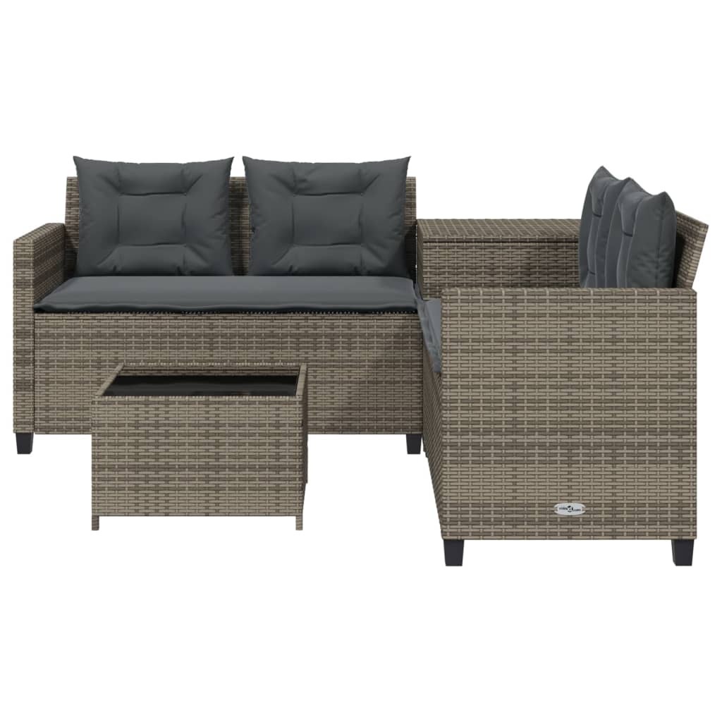 Canapé de jardin avec table et coussins en forme de L gris - XIOS