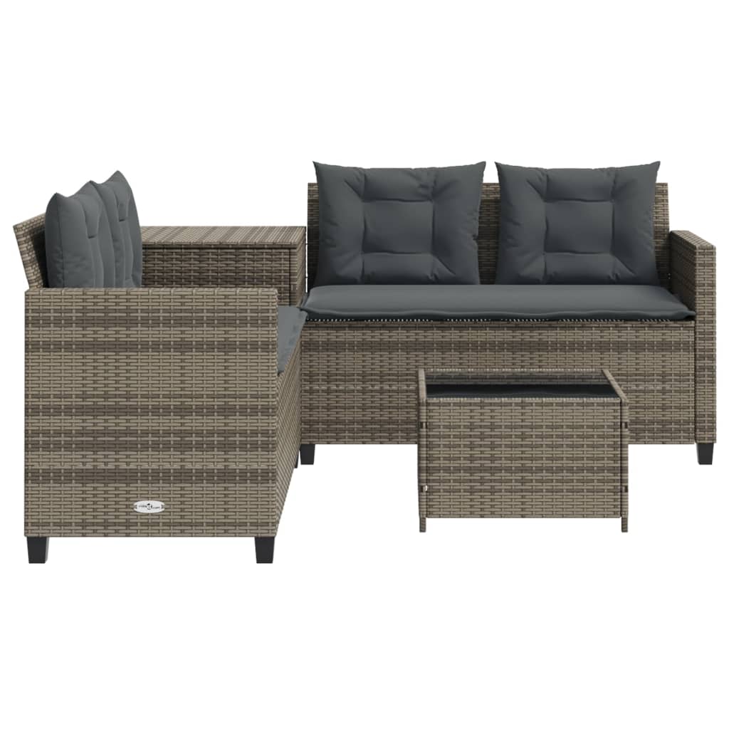 Canapé de jardin avec table et coussins en forme de L gris - XIOS