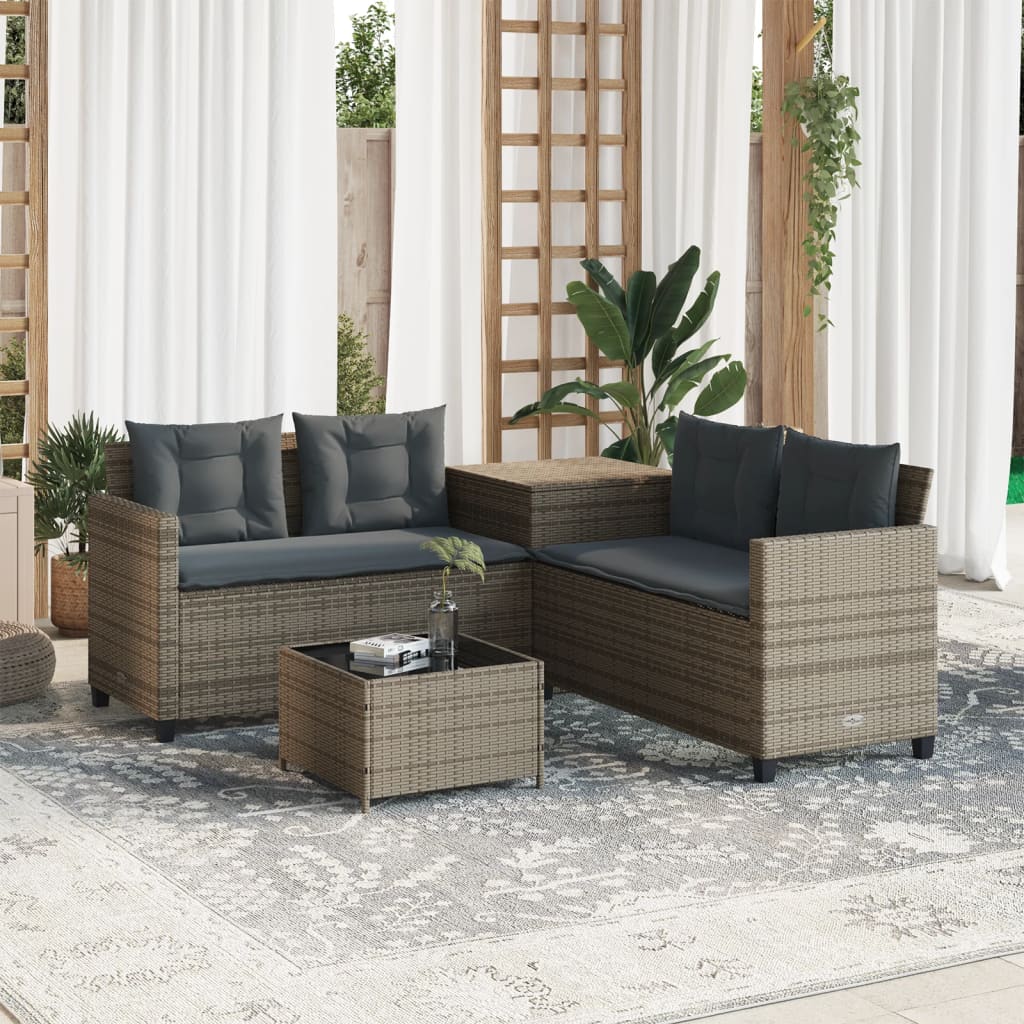 Canapé de jardin avec table et coussins en forme de L gris - XIOS