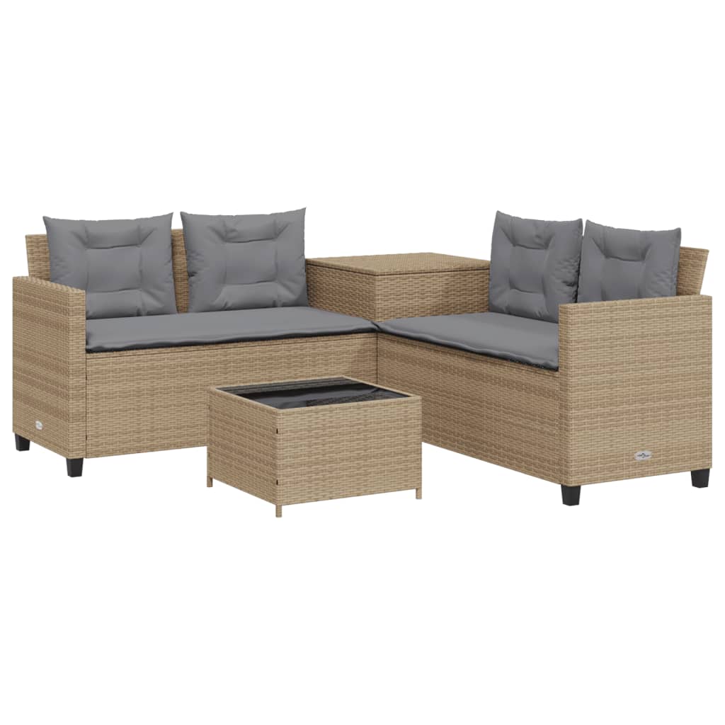 Canapé de jardin avec table et coussins en forme de L beige - XIOS