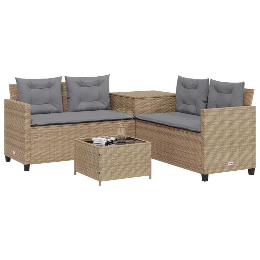 Canapé de jardin avec table et coussins en forme de L beige - XIOS