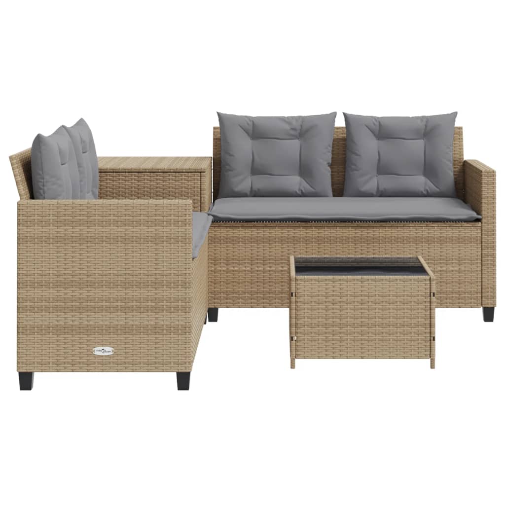 Canapé de jardin avec table et coussins en forme de L beige - XIOS