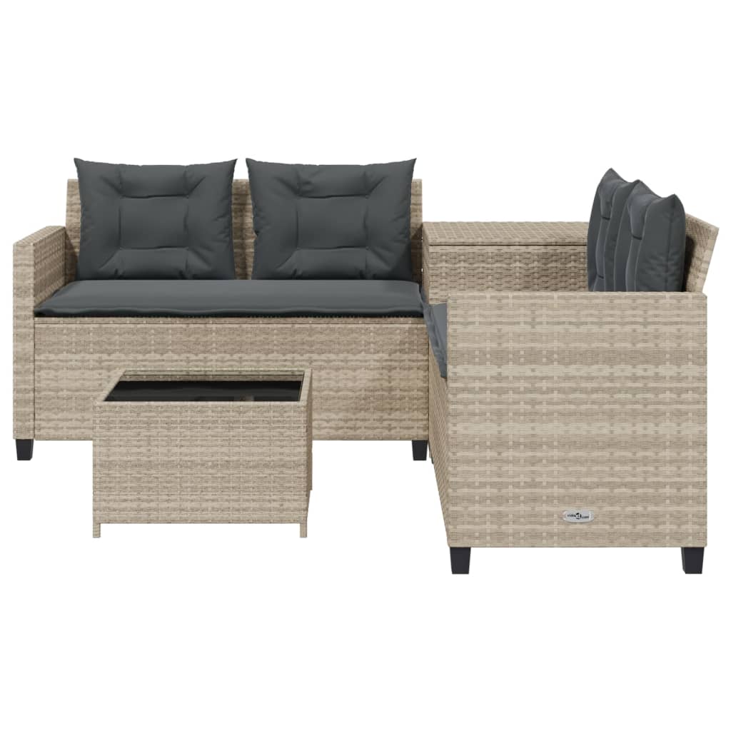 Canapé de jardin et table et coussins en forme de L gris clair - XIOS