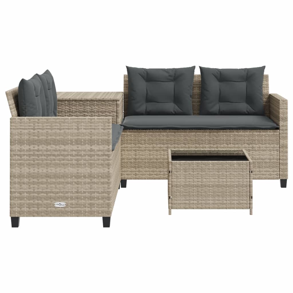 Canapé de jardin et table et coussins en forme de L gris clair - XIOS