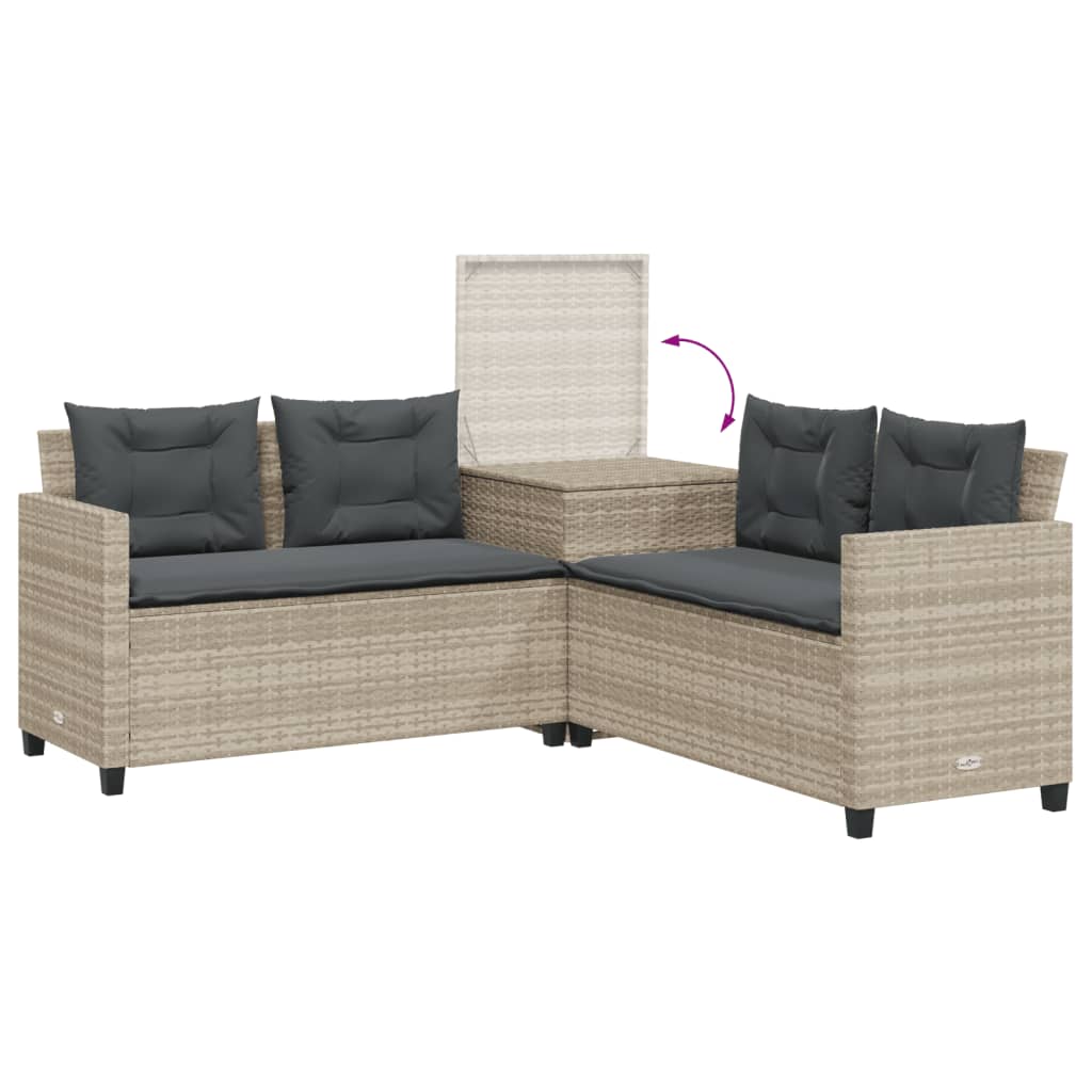 Canapé de jardin et table et coussins en forme de L gris clair - XIOS