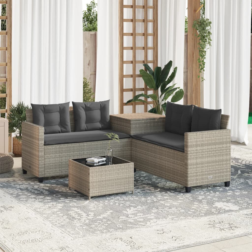 Canapé de jardin et table et coussins en forme de L gris clair - XIOS