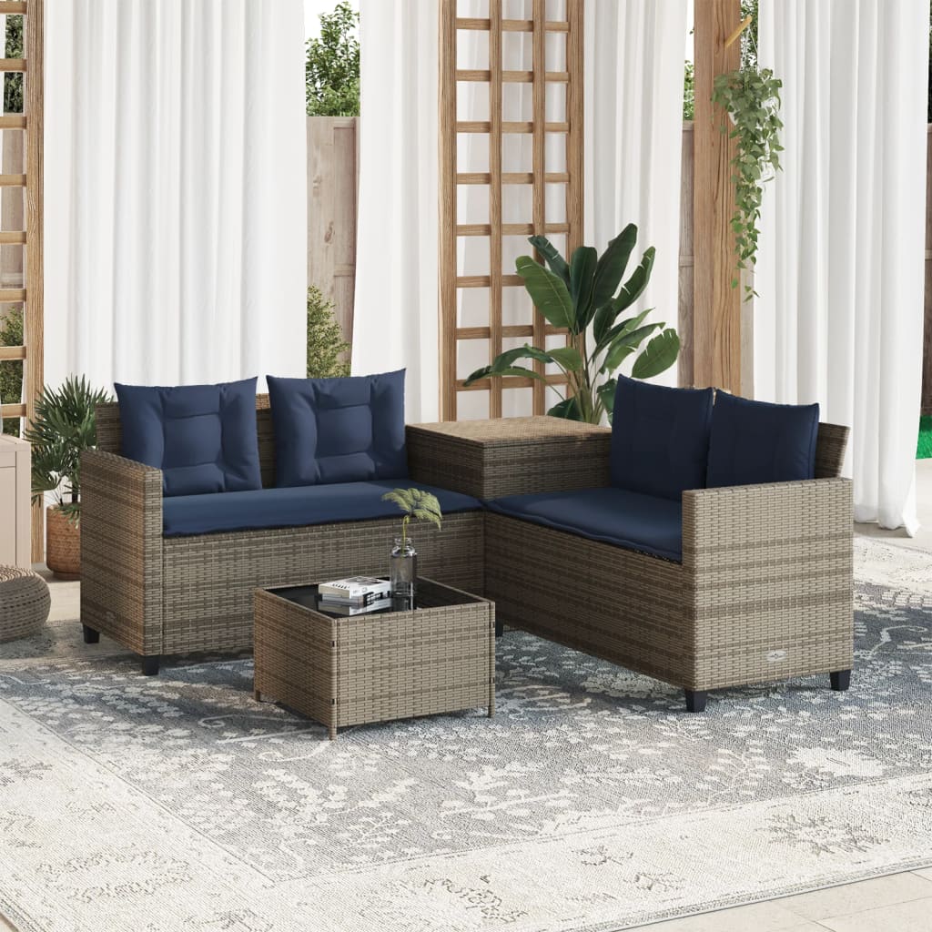 Canapé de jardin avec table et coussins en forme de L gris - XIOS