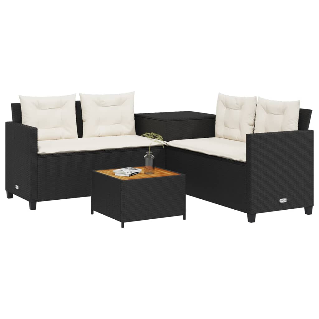 Canapé de jardin avec table et coussins en forme de L noir - XIOS