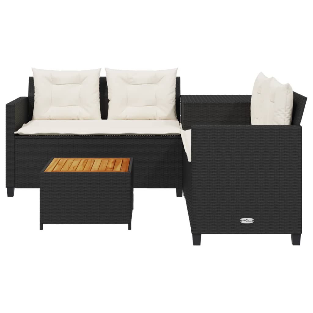 Canapé de jardin avec table et coussins en forme de L noir - XIOS