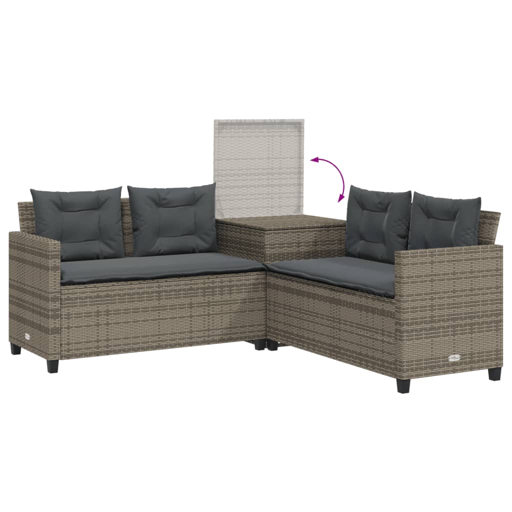 Canapé de jardin avec table et coussins en forme de L gris - XIOS