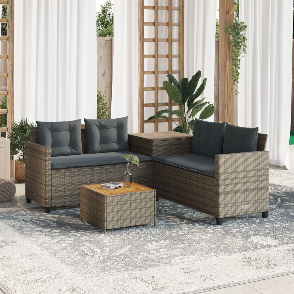 Canapé de jardin avec table et coussins en forme de L gris - XIOS