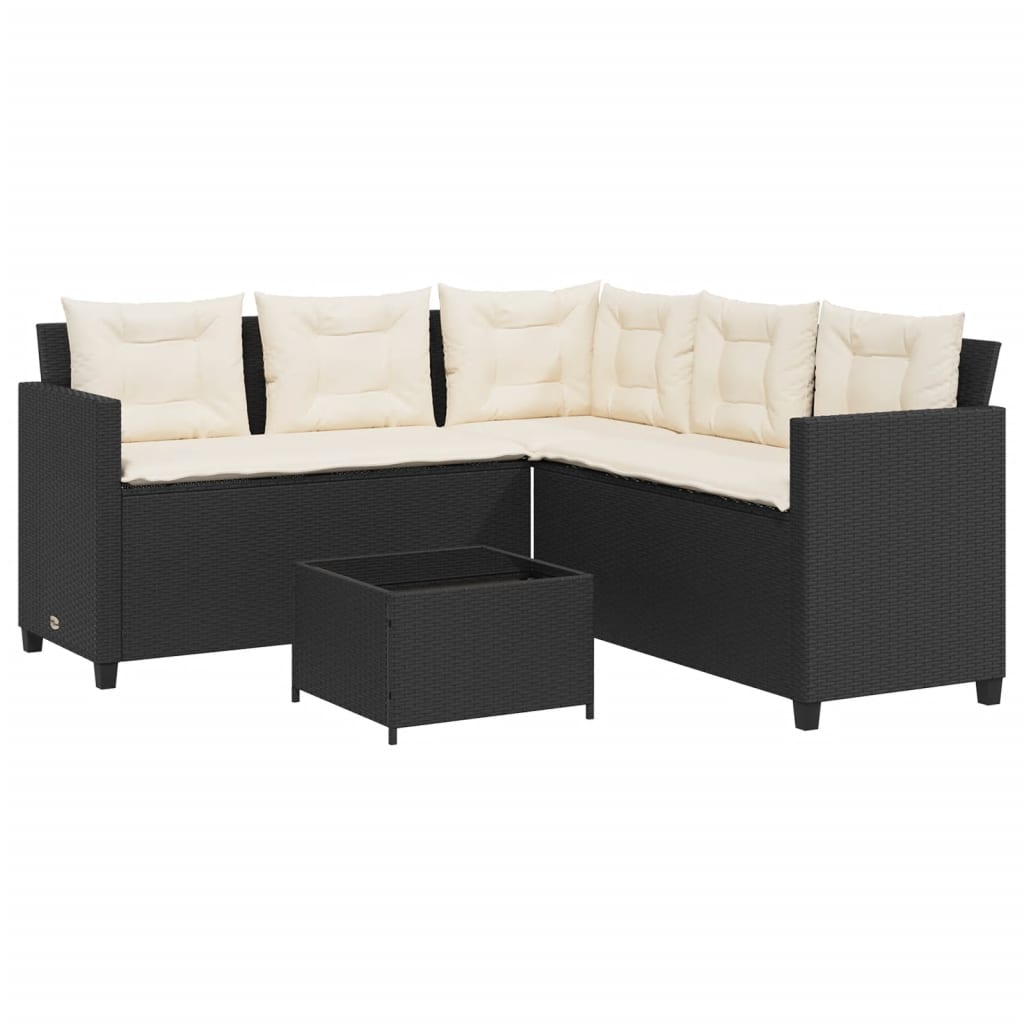 Canapé de jardin avec table et coussins en forme de L noir - XIOS