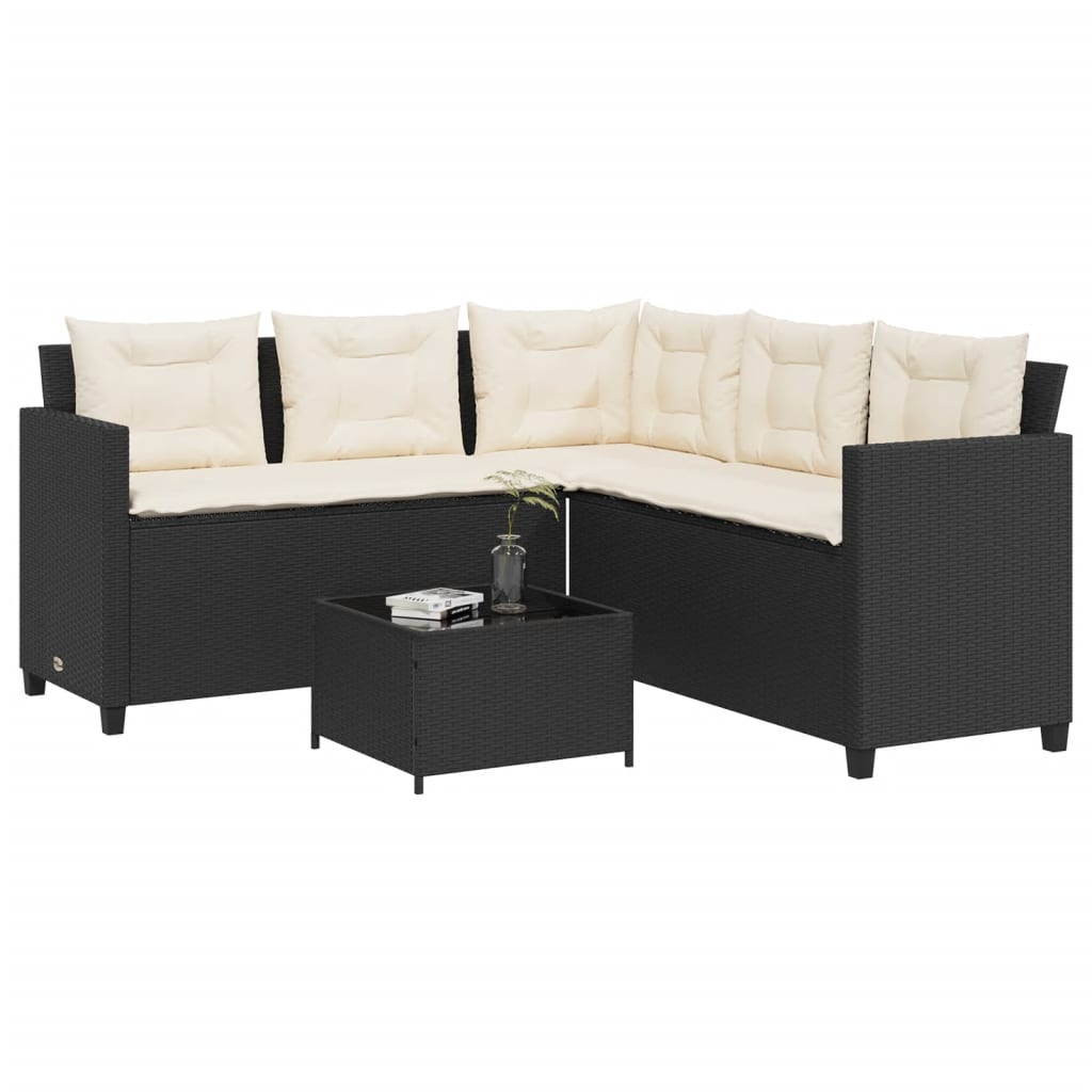 Canapé de jardin avec table et coussins en forme de L noir - XIOS