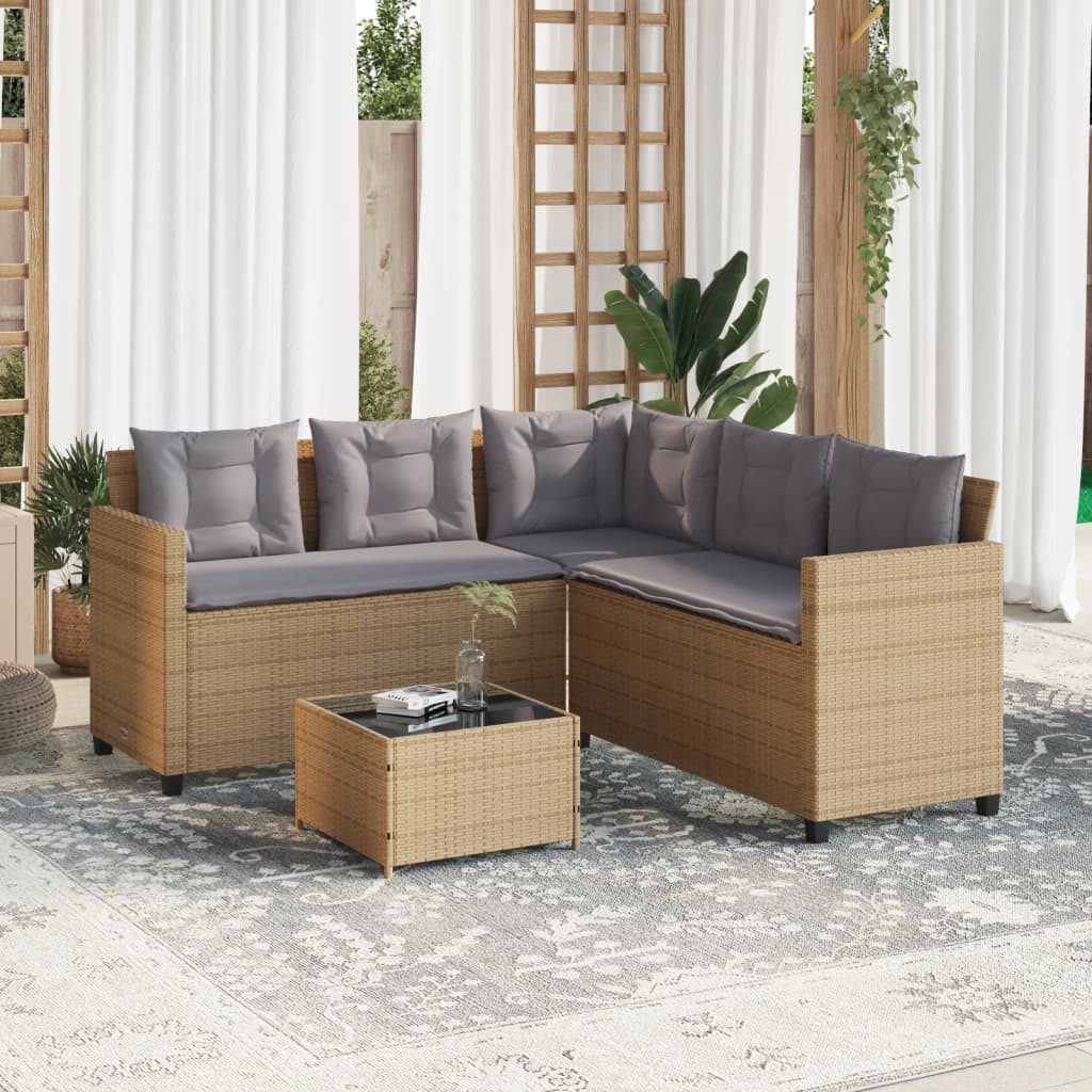 Canapé de jardin avec table et coussins en forme de L beige - XIOS