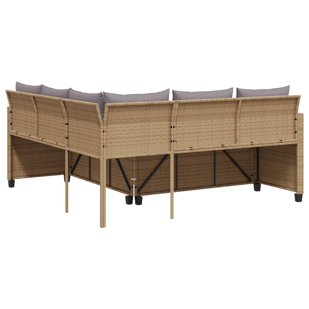 Canapé de jardin avec table et coussins en forme de L beige - XIOS