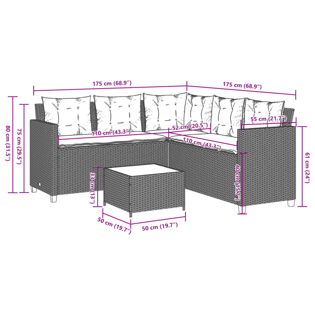 Canapé de jardin avec table et coussins en forme de L beige - XIOS