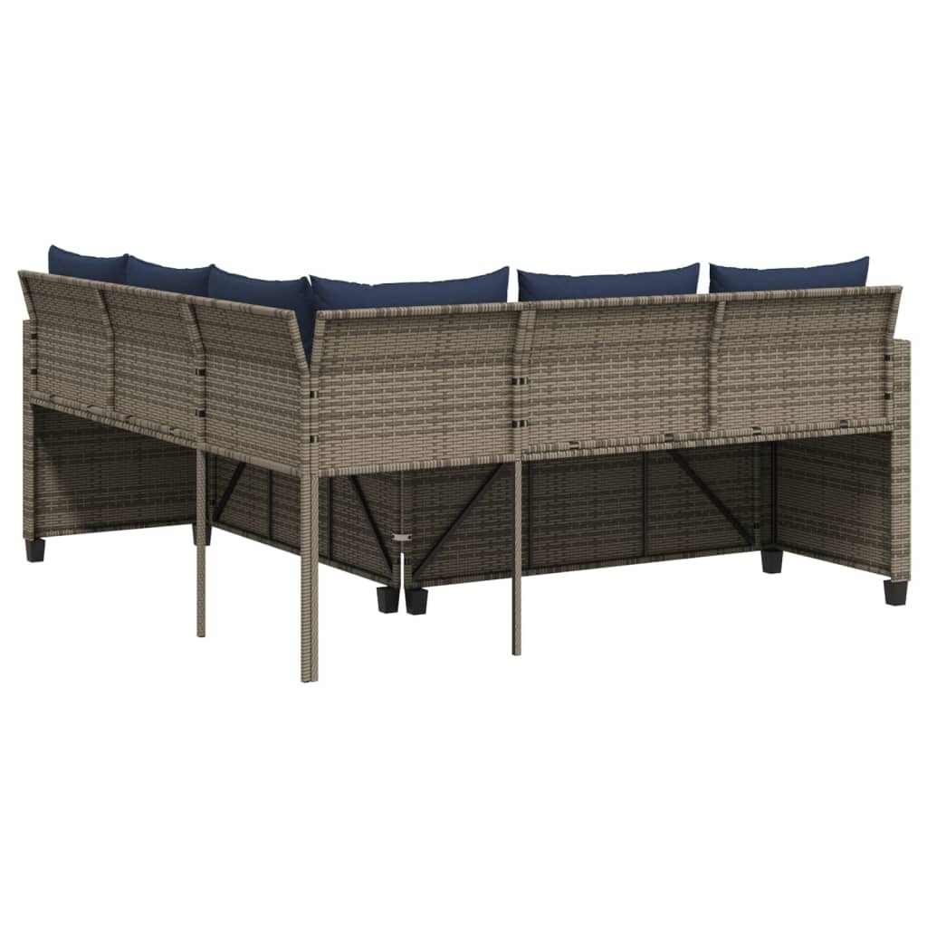 Canapé de jardin avec table et coussins en forme de L gris - XIOS