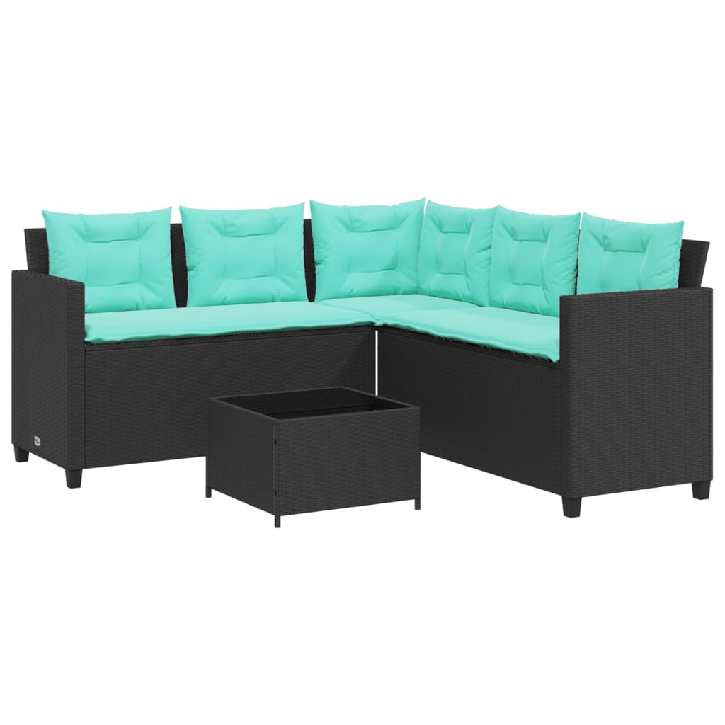 Canapé de jardin avec table et coussins en forme de L noir - XIOS