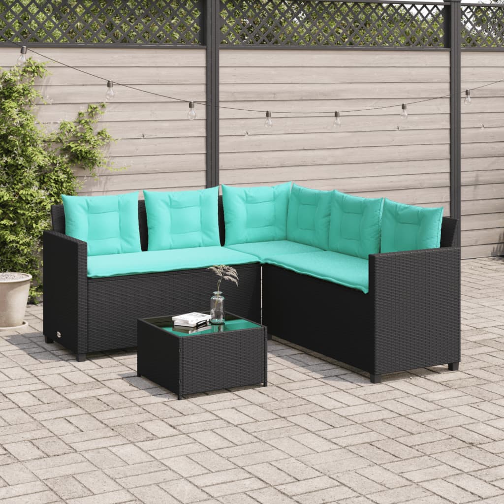 Canapé de jardin avec table et coussins en forme de L noir - XIOS
