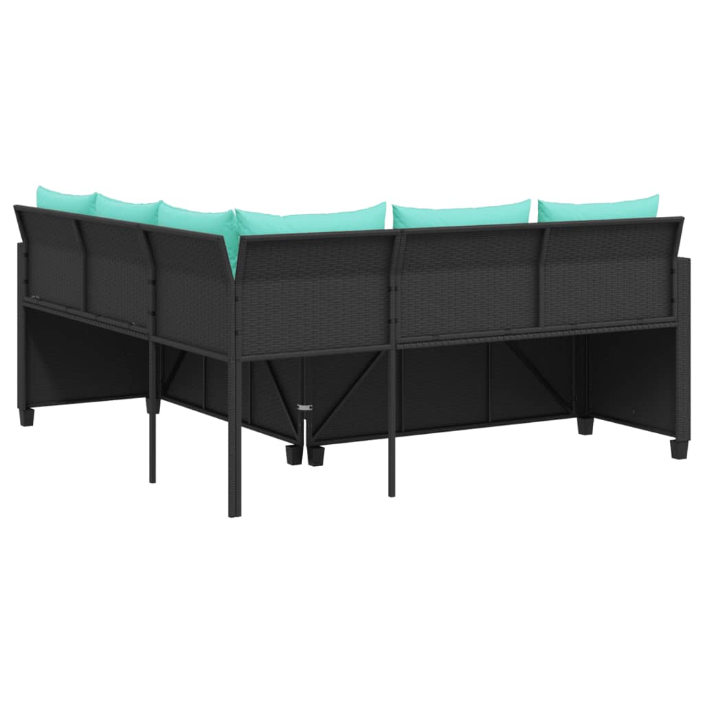 Canapé de jardin avec table et coussins en forme de L noir - XIOS