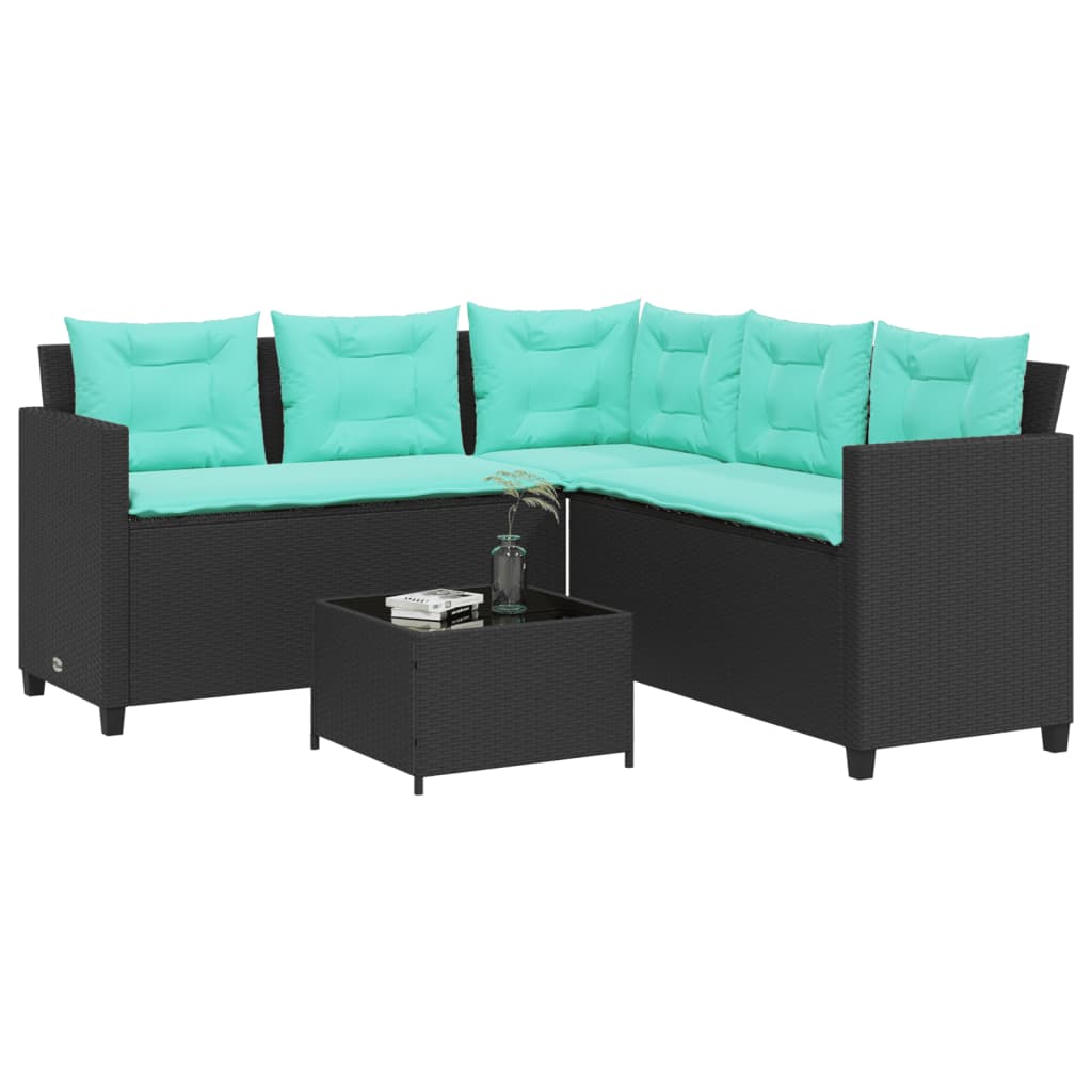 Canapé de jardin avec table et coussins en forme de L noir - XIOS