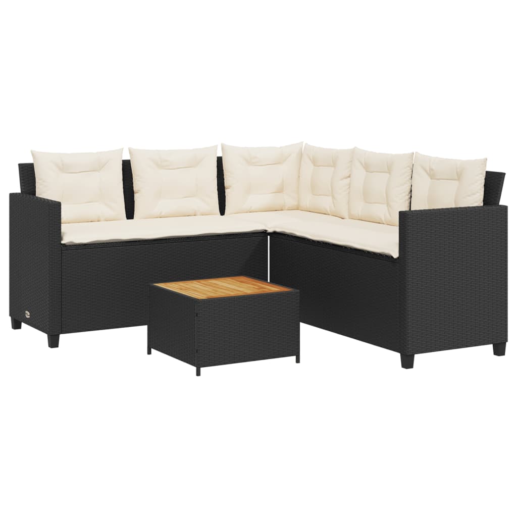 Canapé de jardin avec table et coussins en forme de L noir - XIOS