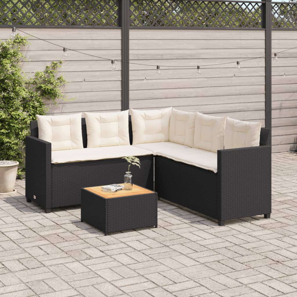 Canapé de jardin avec table et coussins en forme de L noir - XIOS