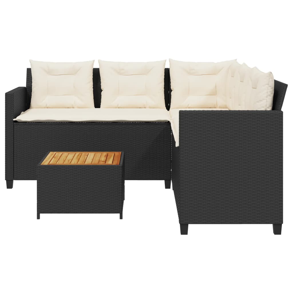 Canapé de jardin avec table et coussins en forme de L noir - XIOS
