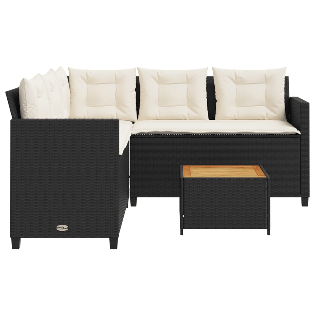 Canapé de jardin avec table et coussins en forme de L noir - XIOS