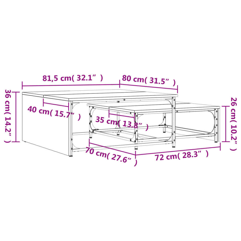Tables basses gigognes 2 pcs chêne sonoma bois ingénierie métal - XIOS