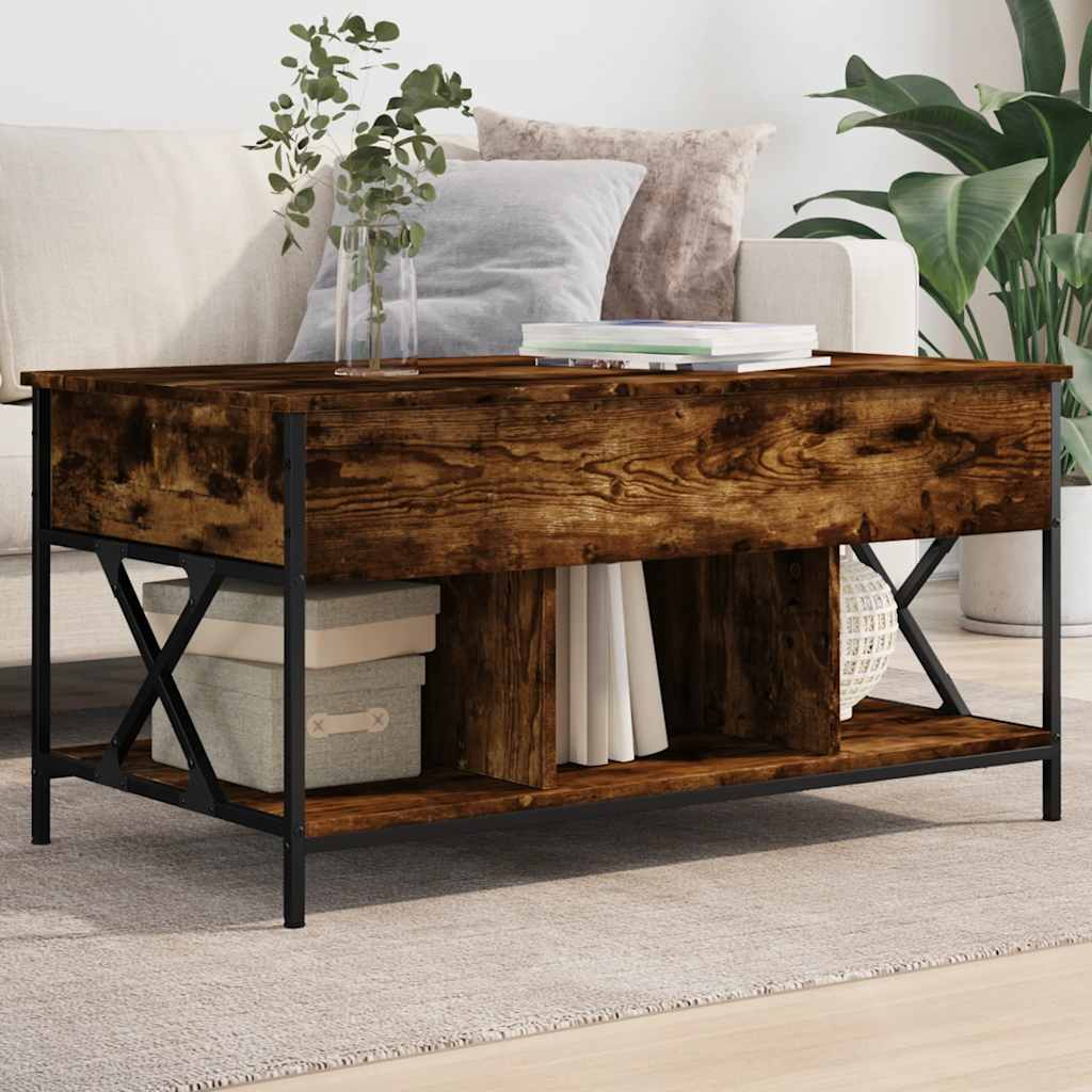 Table basse chêne fumé 100x55x50 cm bois d'ingénierie et métal - XIOS