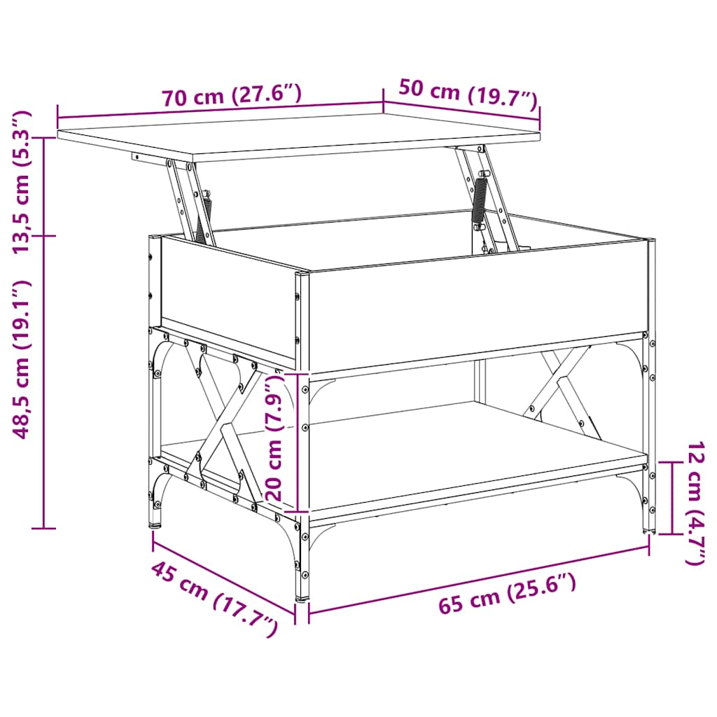 Table basse chêne sonoma 70x50x50 cm bois d'ingénierie et métal - XIOS