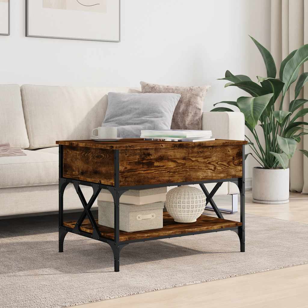 Table basse chêne fumé 70x50x50 cm bois d'ingénierie et métal - XIOS