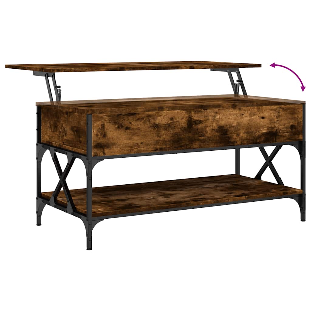 Table basse chêne fumé 100x50x50 cm bois d'ingénierie et métal - XIOS