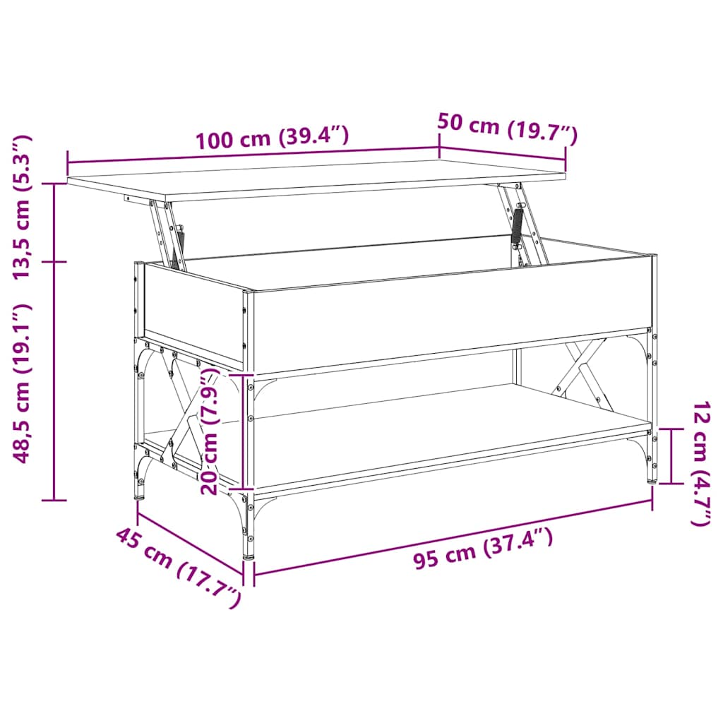 Table basse chêne fumé 100x50x50 cm bois d'ingénierie et métal - XIOS