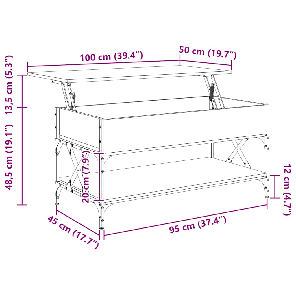Table basse sonoma gris 100x50x50 cm bois d'ingénierie et métal - XIOS