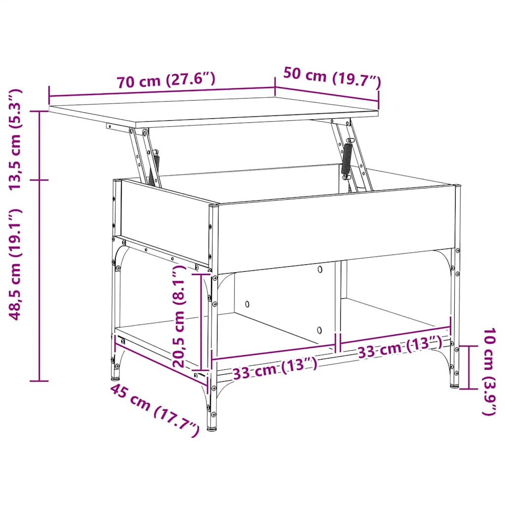 Table basse chêne marron 70x50x50 cm bois d'ingénierie et métal - XIOS