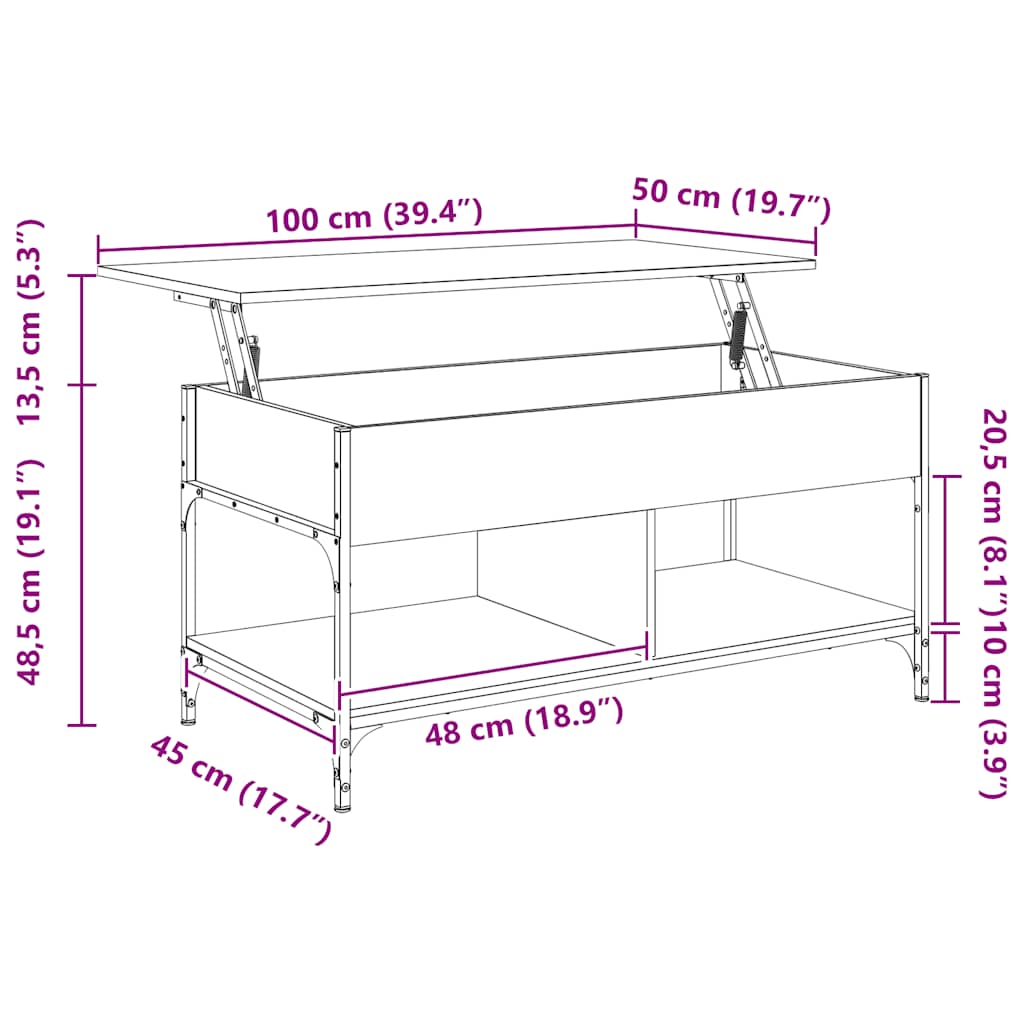 Table basse chêne marron 100x50x50cm bois d'ingénierie et métal - XIOS