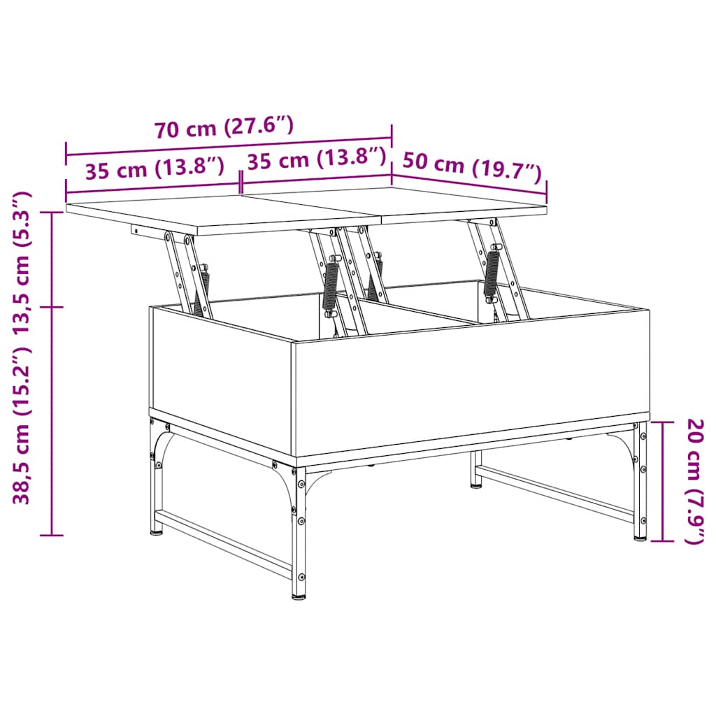 Table basse chêne marron 70x50x40 cm bois d'ingénierie et métal - XIOS