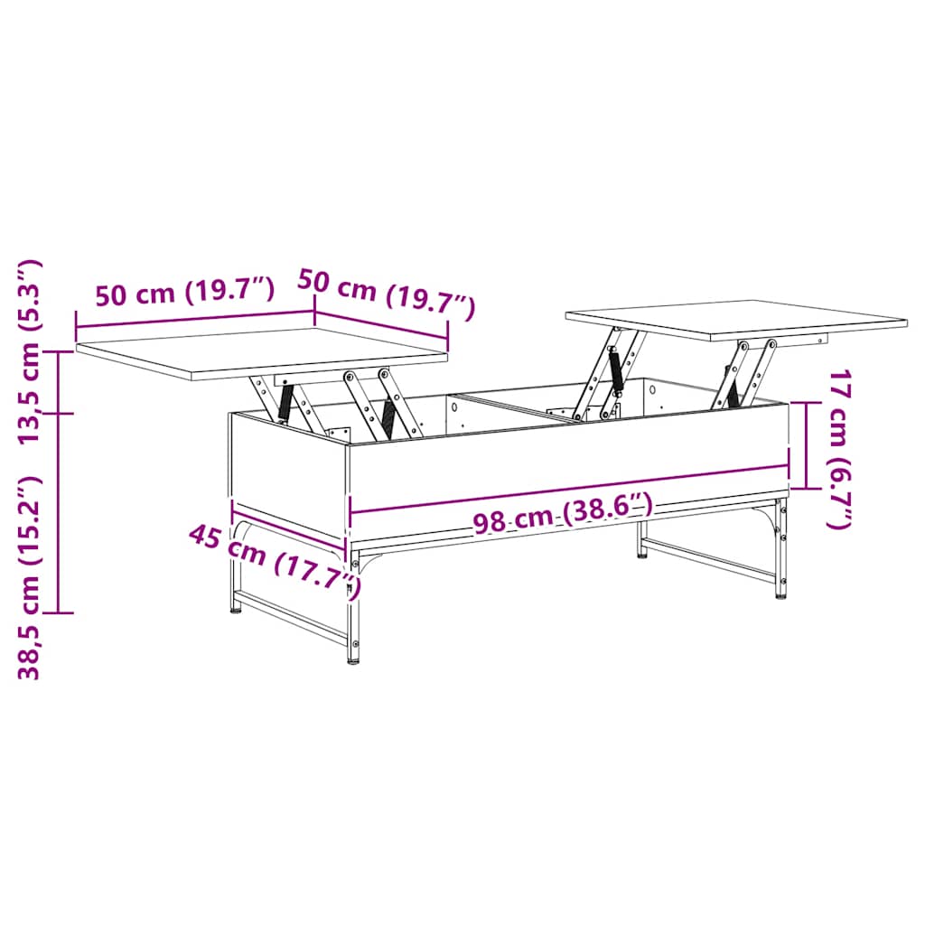 Table basse chêne sonoma 100x50x40cm bois d'ingénierie et métal - XIOS