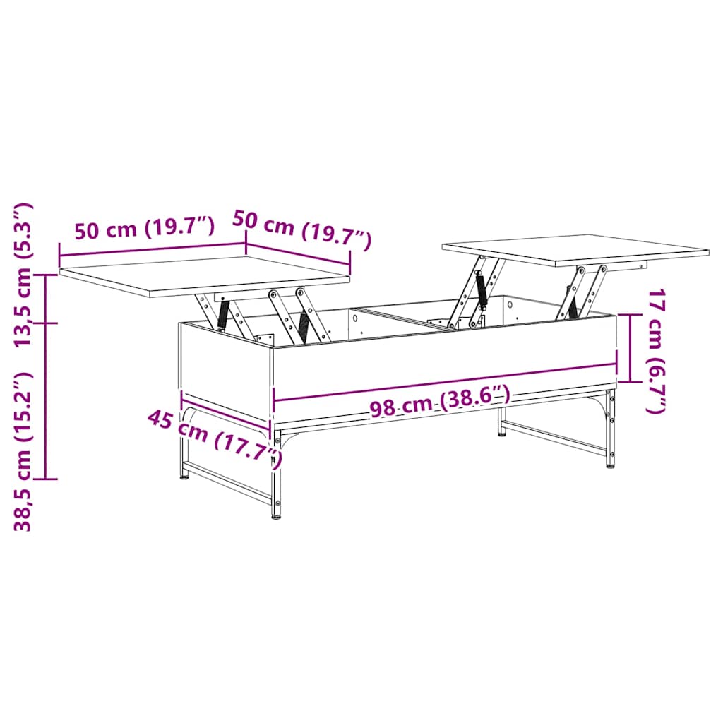 Table basse chêne fumé 100x50x40 cm bois d'ingénierie et métal - XIOS