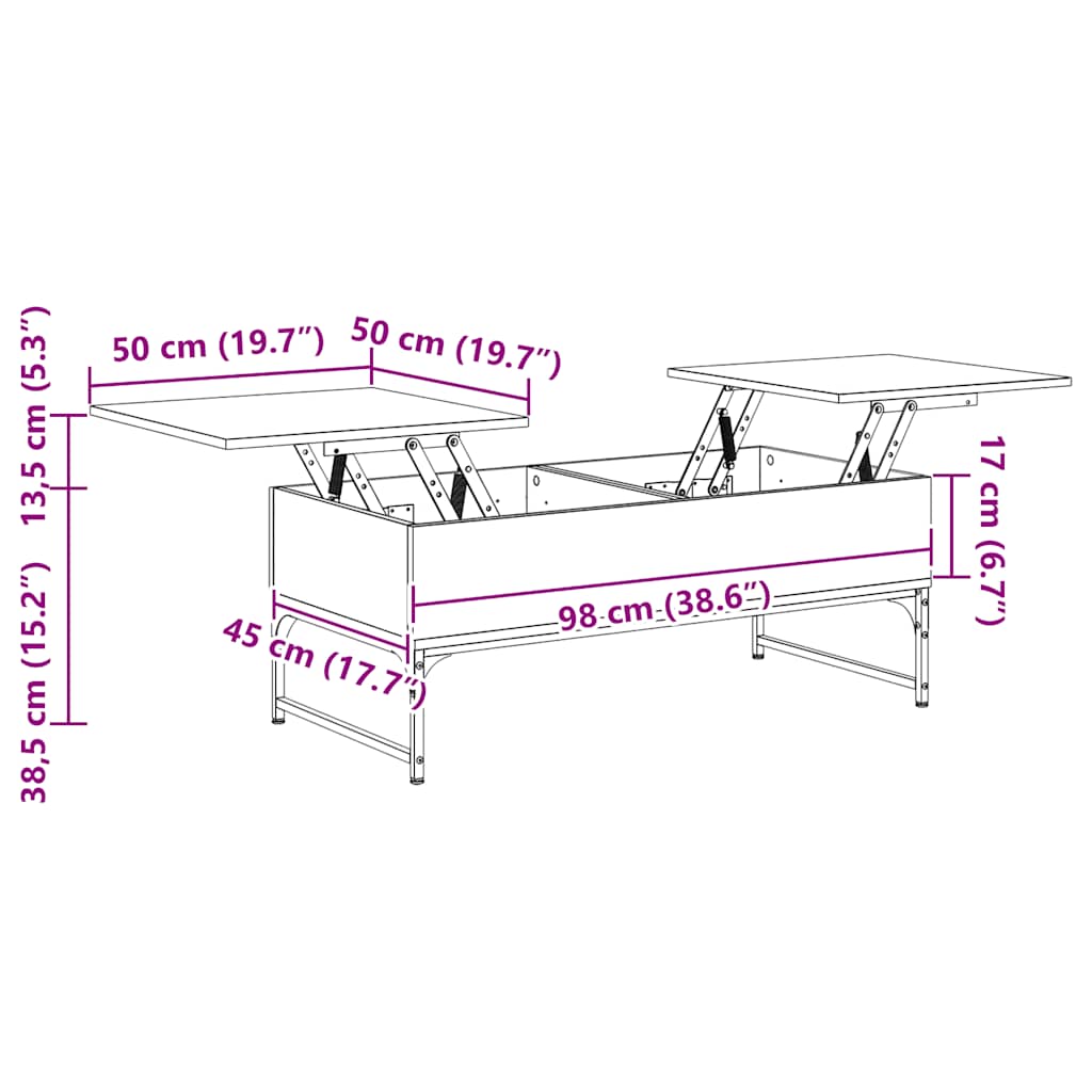 Table basse chêne marron 100x50x40cm bois d'ingénierie et métal - XIOS