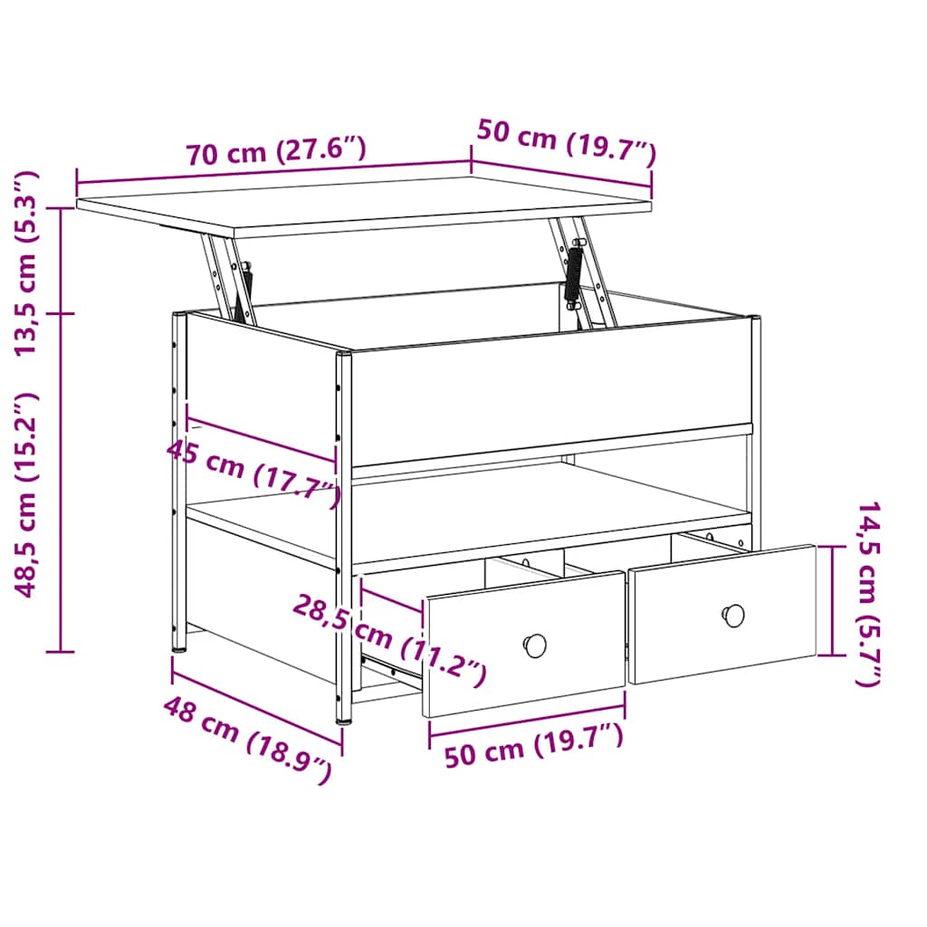 Table basse chêne sonoma 70x50x50 cm bois d'ingénierie et métal - XIOS