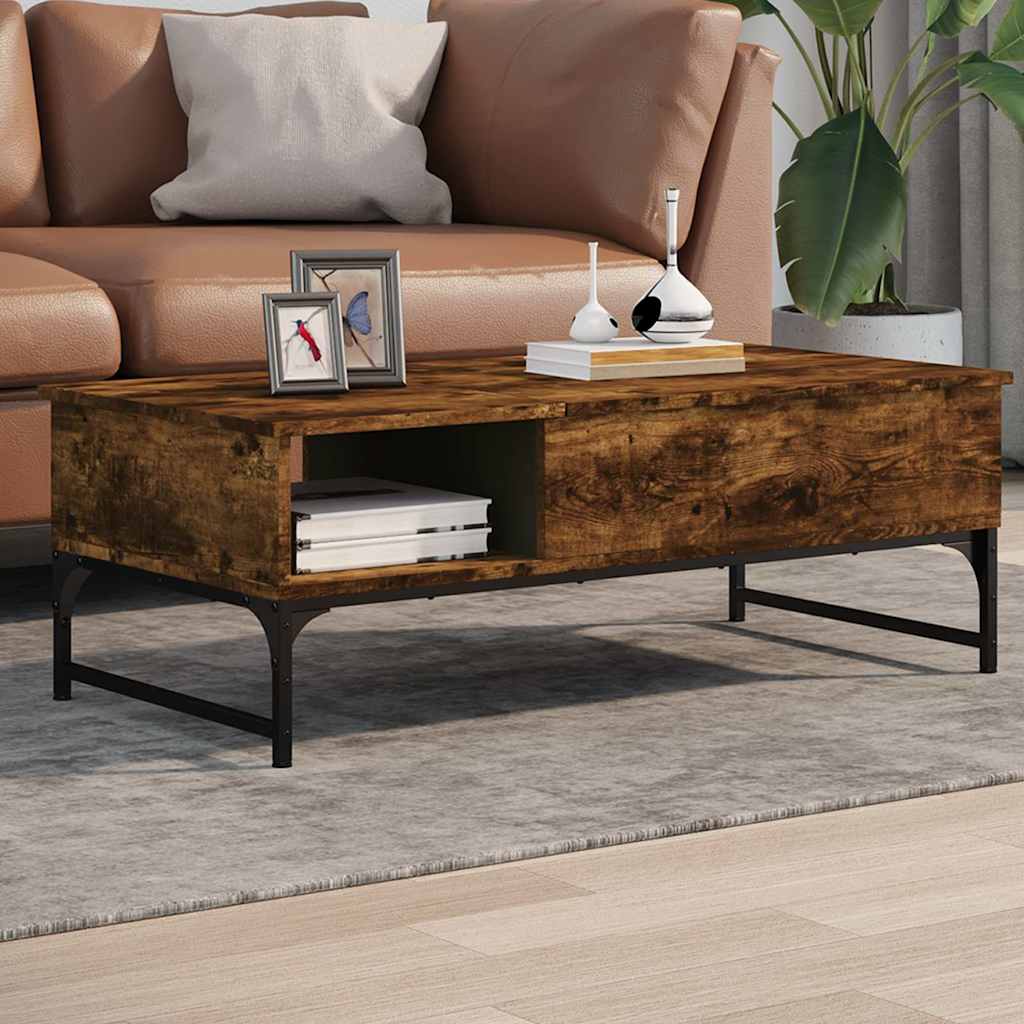 Table basse chêne fumé 100x50x35 cm bois d'ingénierie et métal - XIOS