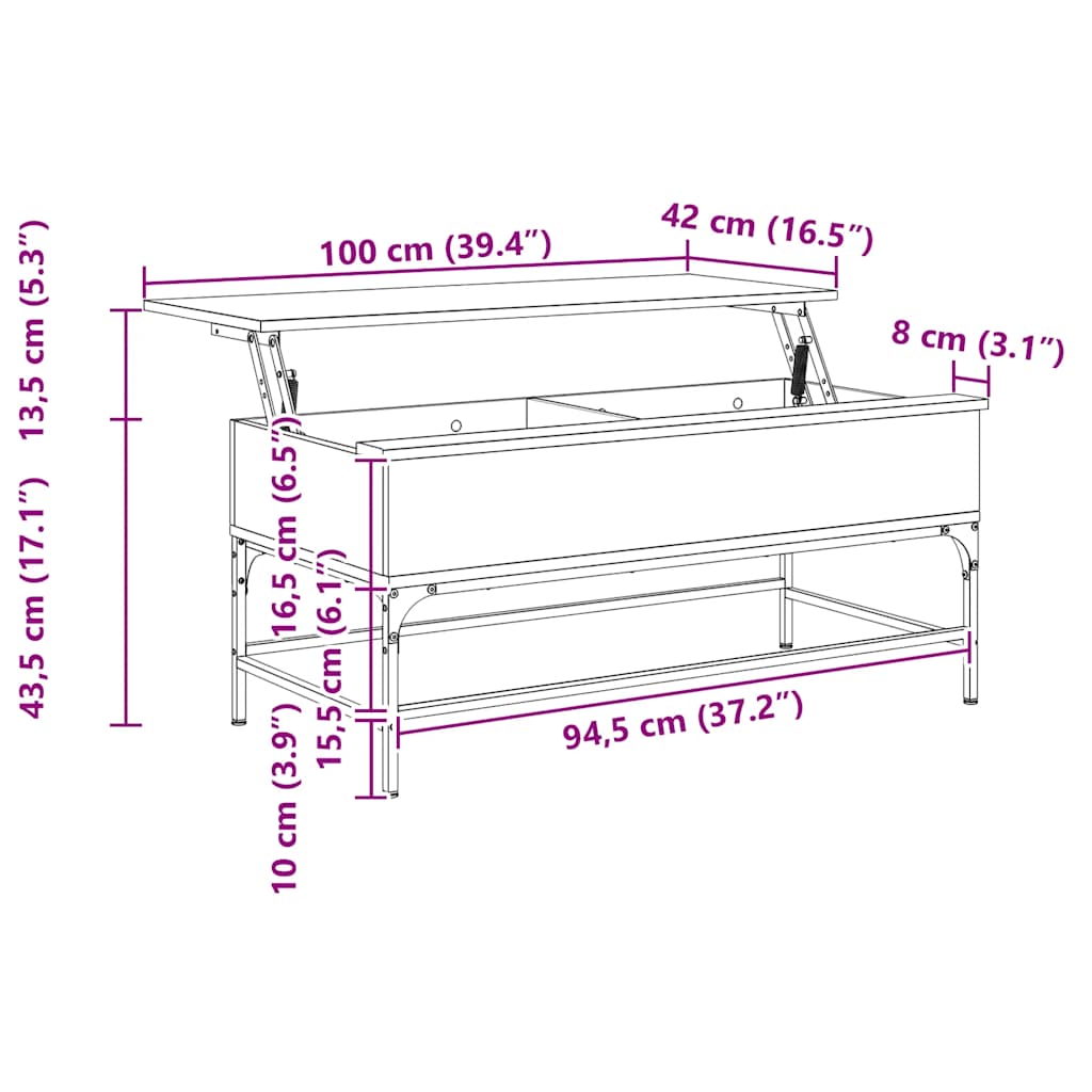 Table basse noir 100x50x45 cm bois d'ingénierie et métal - XIOS