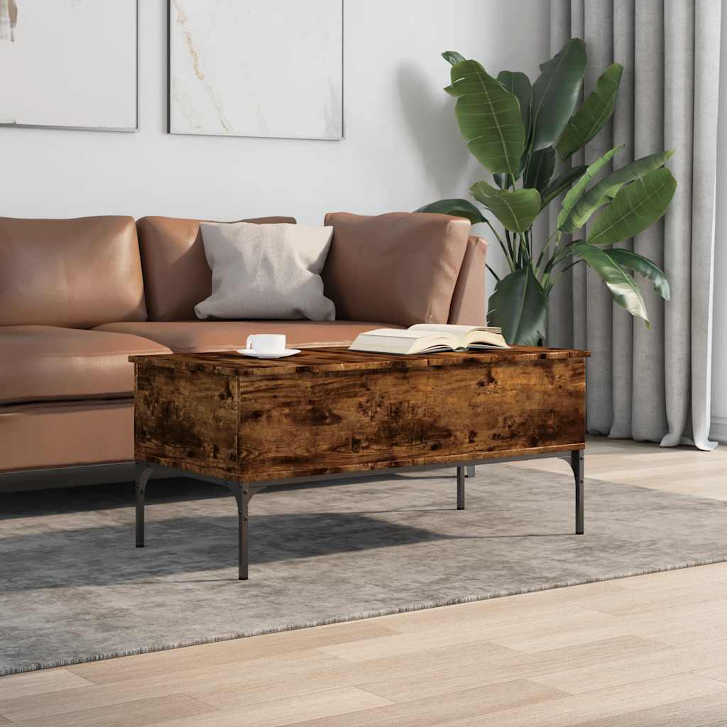 Table basse chêne fumé 100x50x45 cm bois d'ingénierie et métal - XIOS