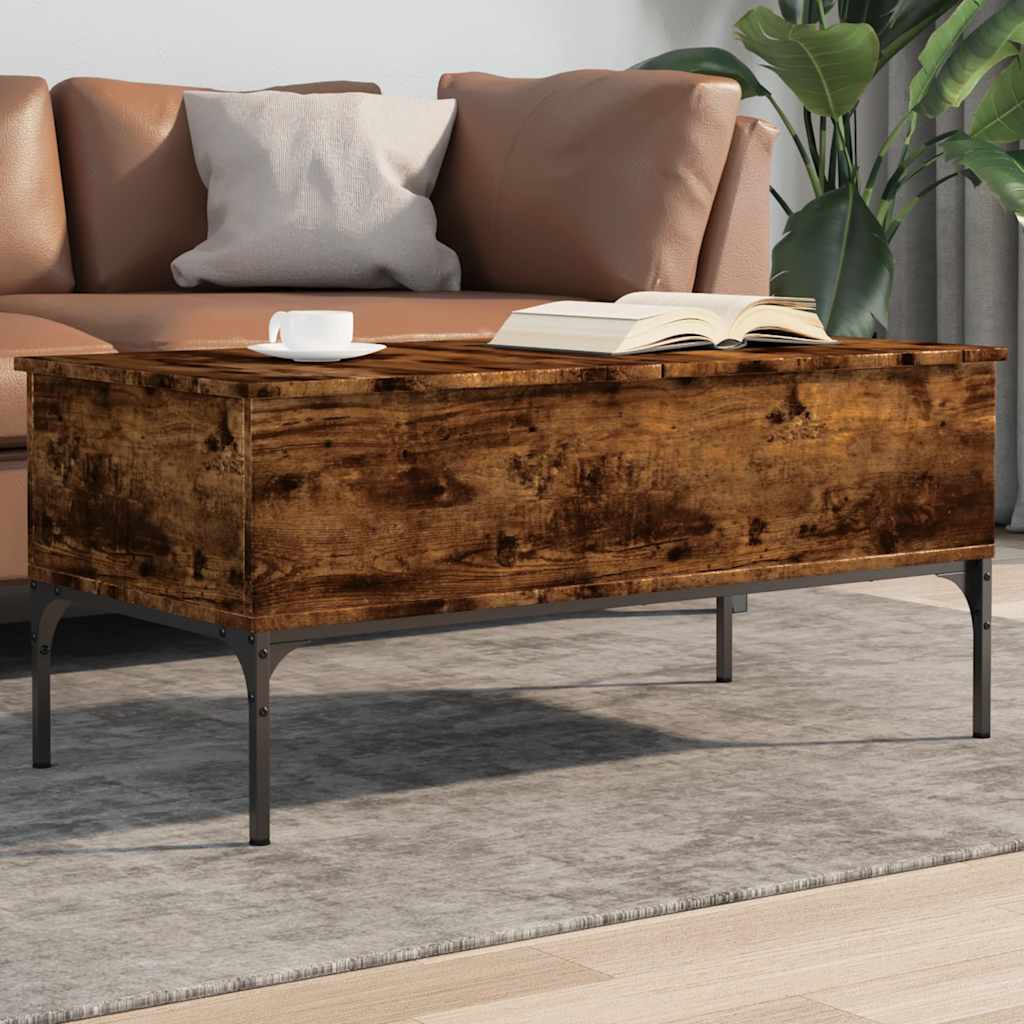 Table basse chêne fumé 100x50x45 cm bois d'ingénierie et métal - XIOS