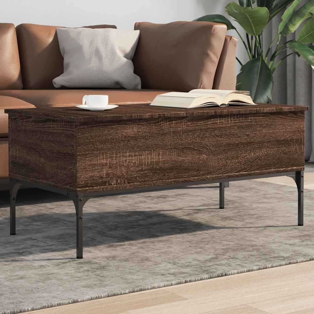 Table basse chêne marron 100x50x45cm bois d'ingénierie et métal - XIOS