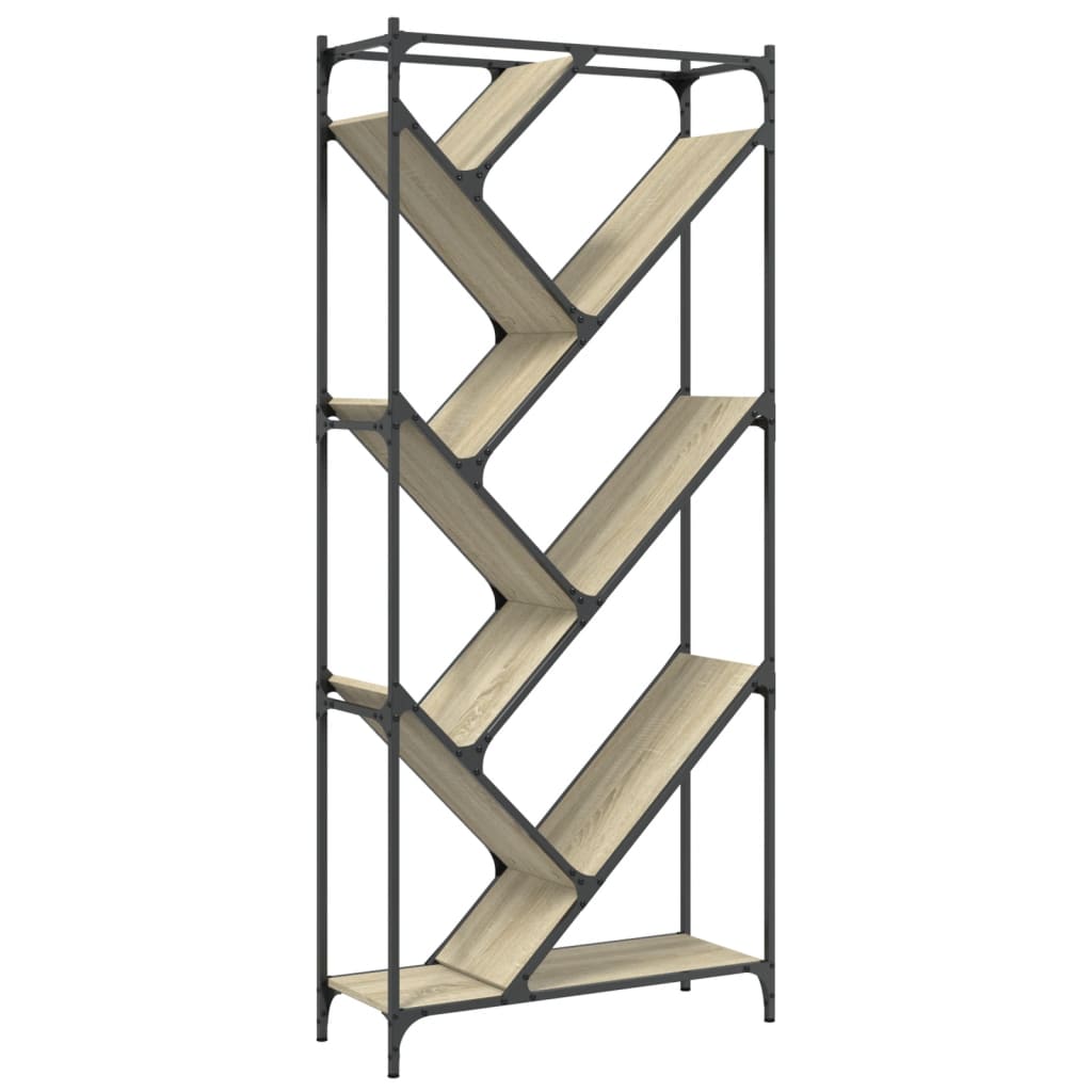 Bibliothèque chêne sonoma 79x30x180 cm bois ingénierie et métal - XIOS